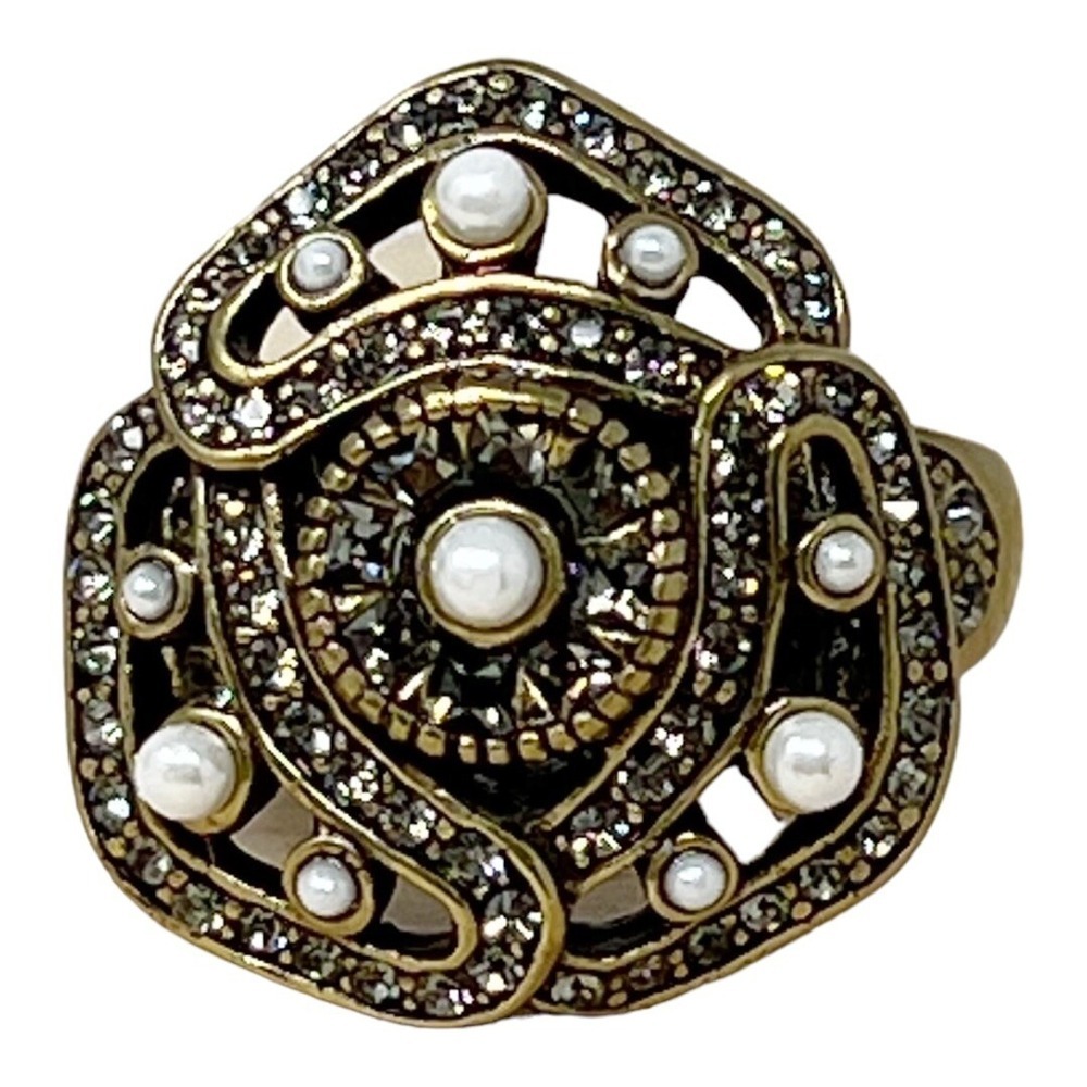 Heidi Daus Pearl Swarovski Crystal Designer Ring